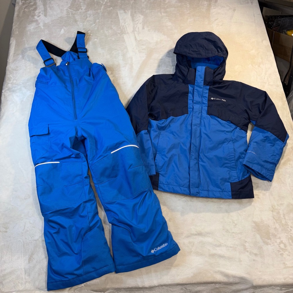 Columbia Kids Interchange Snow Suit Jacket Bib Set Blue Omni-Tech Small 8